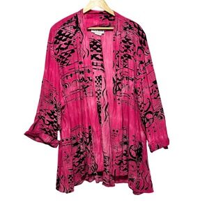 VTG Sharon Anthony Women Open Front Jacket 22W Pink Black Abstract‎ 90s Artwear